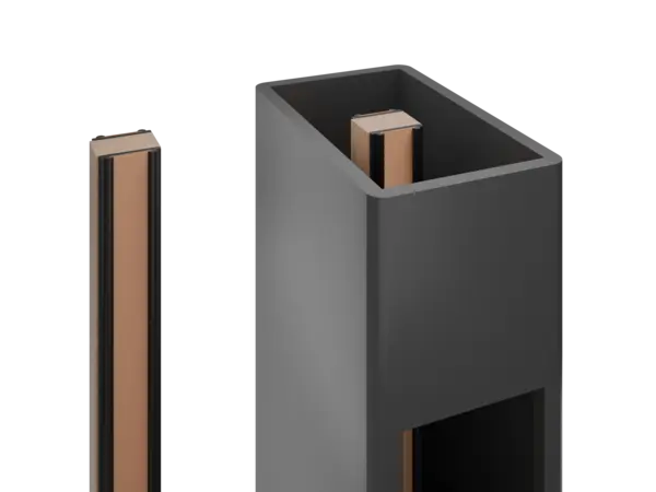 linke Abbildung: INWI R32 M Stromschiene – rechte Abbildung: Stromschiene installiert in der Regalsäule