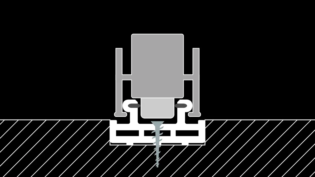 INWI X-line Stromschiene in eingelassener und verschraubter Montage mit Clamp Plug von DWD Concepts – präzise LED-Stromzufuhr für Möbel-, POS- und Messebau.