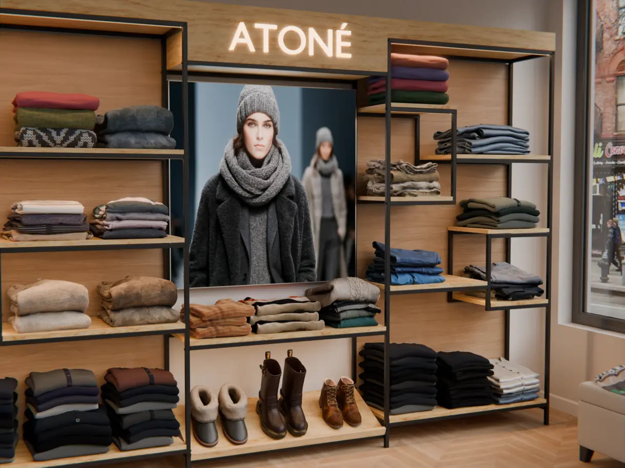 Textilspannrahmen mit LED-Beleuchtung im Herrenbekleidungsgeschäft, von DWD Concepts