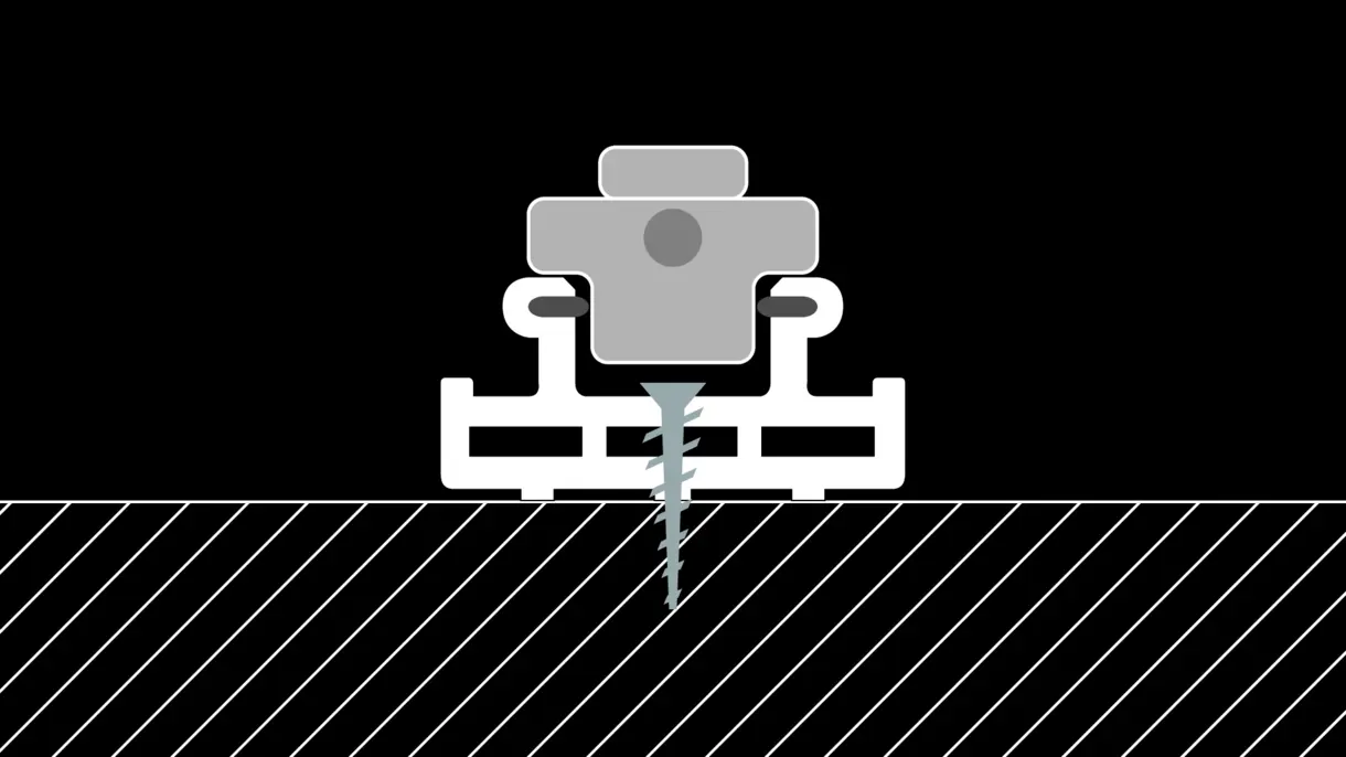 INWI X-line Stromschiene in verschraubter Aufbau-Montage mit Spin Plug von DWD Concepts – präzise LED-Stromzufuhr für Möbel-, POS- und Messebau.